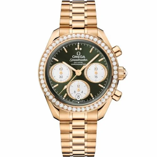 Omega Speedmaster Date 38 Moonshine Gold - Diamond / Green / Bracelet 324.55.38.50.60.001 (32455385060001)